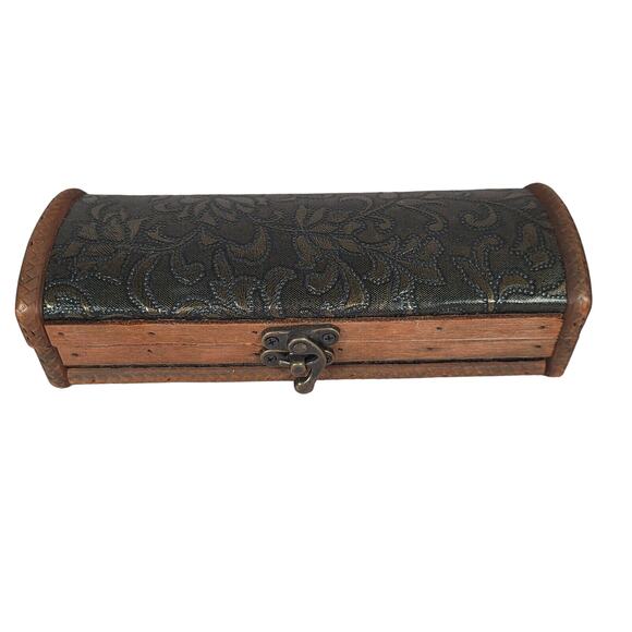 Wood Trinket Box Painted Textured Fabric Top Hinged Lid Hand Made Boho Decor - Picture 1 of 12